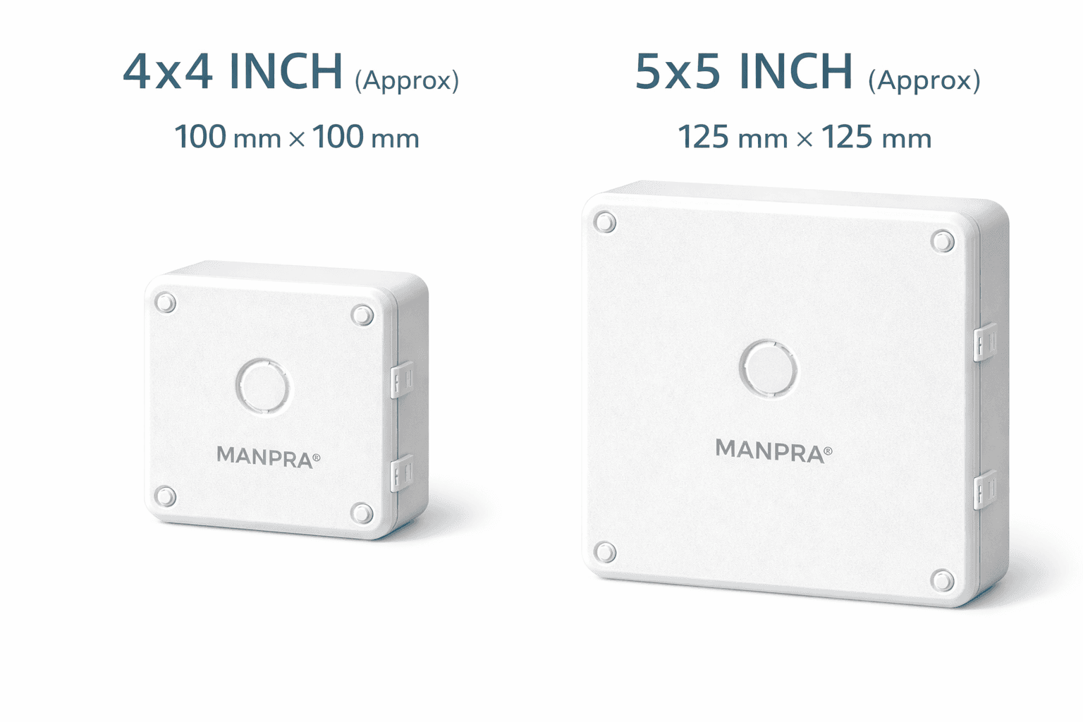 Manpra PVC Junction Box 4x4 Inch for CCTV Camera size comparison